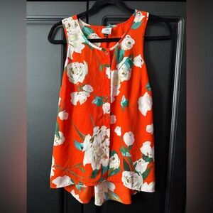 CAbi Orange Floral Sleeveless Blouse